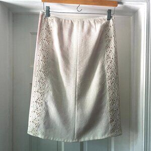 Tracy Reese Pencil Skirt Embroidered Lace Side Cream Size 6
